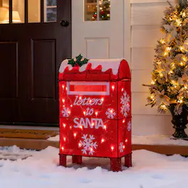 Glitzhome - 28"H 3D Christmas Fabric Mail Box with 30 LED Lights - Red