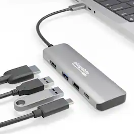 Plugable - USB-C 4-in-1 Adapter Hub 100W Pass Through Charging, HDMI 4K 60Hz - Silver