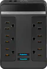 Front. Rocketfish™ - 6 Outlet/2 USB Swivel Wall Tap 2100 Joules Surge Protector - Black.