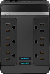 Rocketfish™ - 6 Outlet/2 USB Swivel Wall Tap 2100 Joules Surge Protector - Black - Front_Zoom