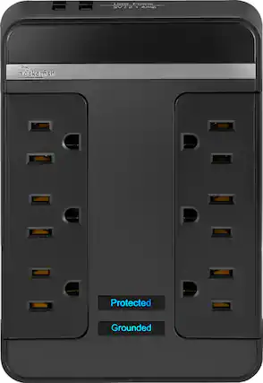 Front. Rocketfish™ - 6 Outlet/2 USB Swivel Wall Tap 2100 Joules Surge Protector - Black.