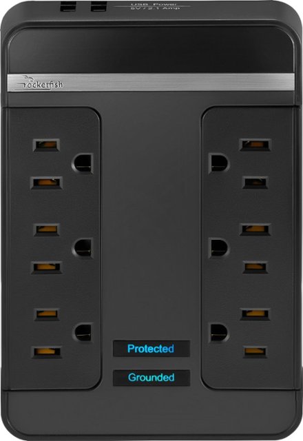 Front Zoom. Rocketfish™ - 6-Outlet/2-USB Swivel Wall Tap Surge Protector - Black.