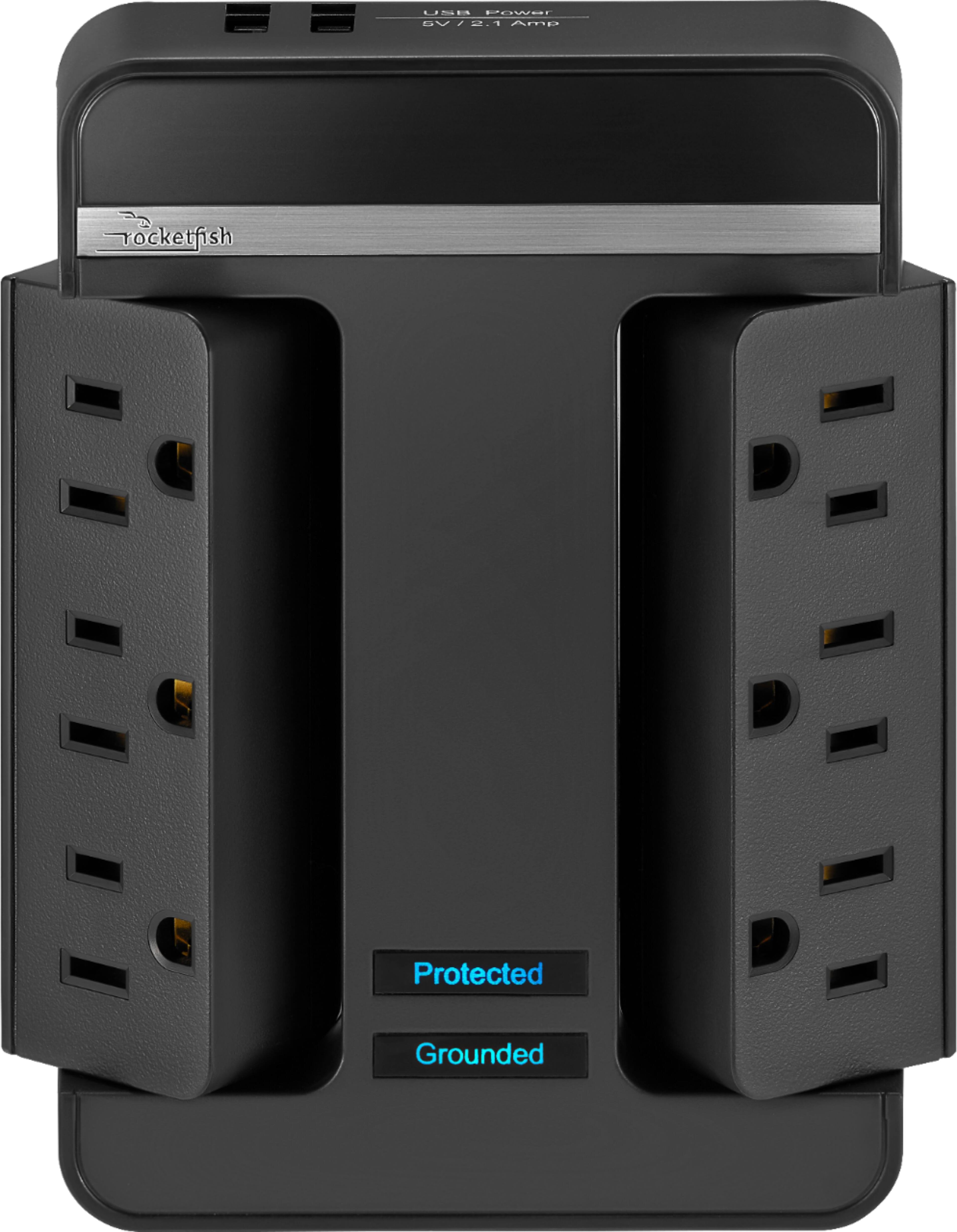 Alt View 11. Rocketfish™ - 6 Outlet/2 USB Swivel Wall Tap 2100 Joules Surge Protector - Black.