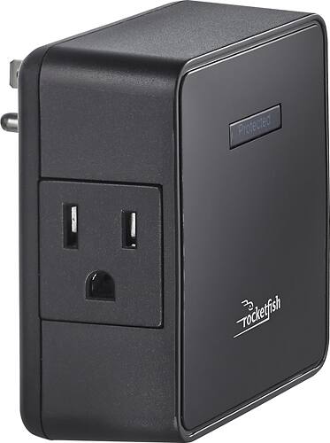 Rocketfish™ - 2-Outlet Wall Tap Surge Protector - Black - Larger Front