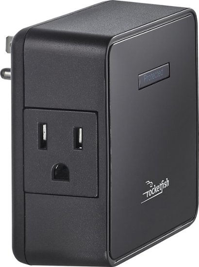 Rocketfish - 2-Outlet Wall Tap Surge Protector - Black - Front Zoom