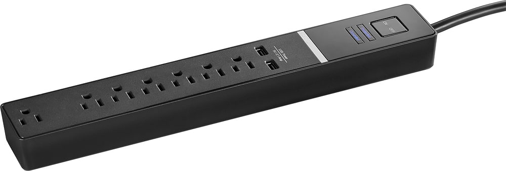 Rocketfish™ - Rocketfish 7-Outlet/2-USB 2100 Joules Surge Protector Strip - Black - Front_Zoom