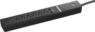 Rocketfish™ 7-Outlet/2-USB 2100 Joules Surge Protector Strip - Black - Front_Zoom