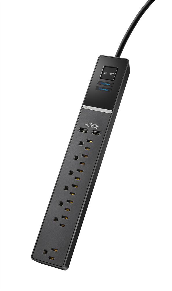 Alt View 12. Rocketfish™ - Rocketfish™ 7-Outlet/2-USB 2100 Joules Surge Protector Strip - Black.