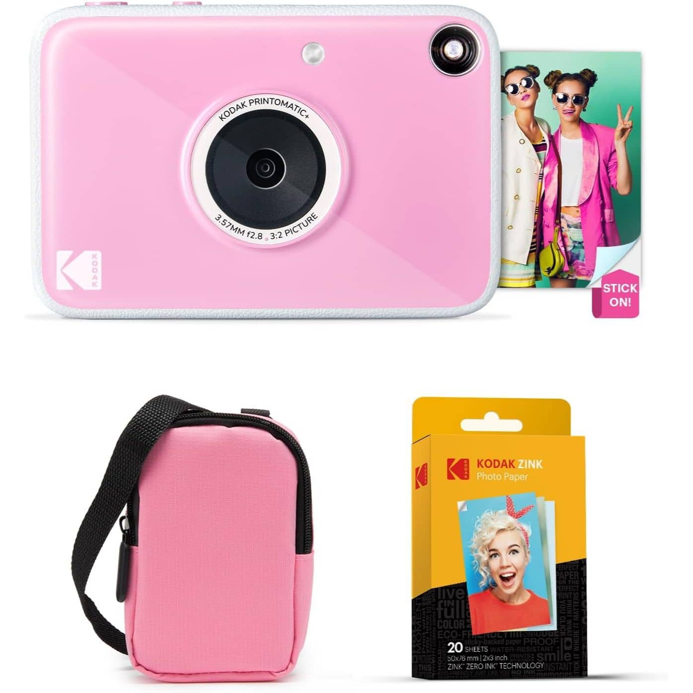 Kodak - Printomatic+ Instant Camera Bundle 10MP w/ Case & 20 Zink Paper - Pink