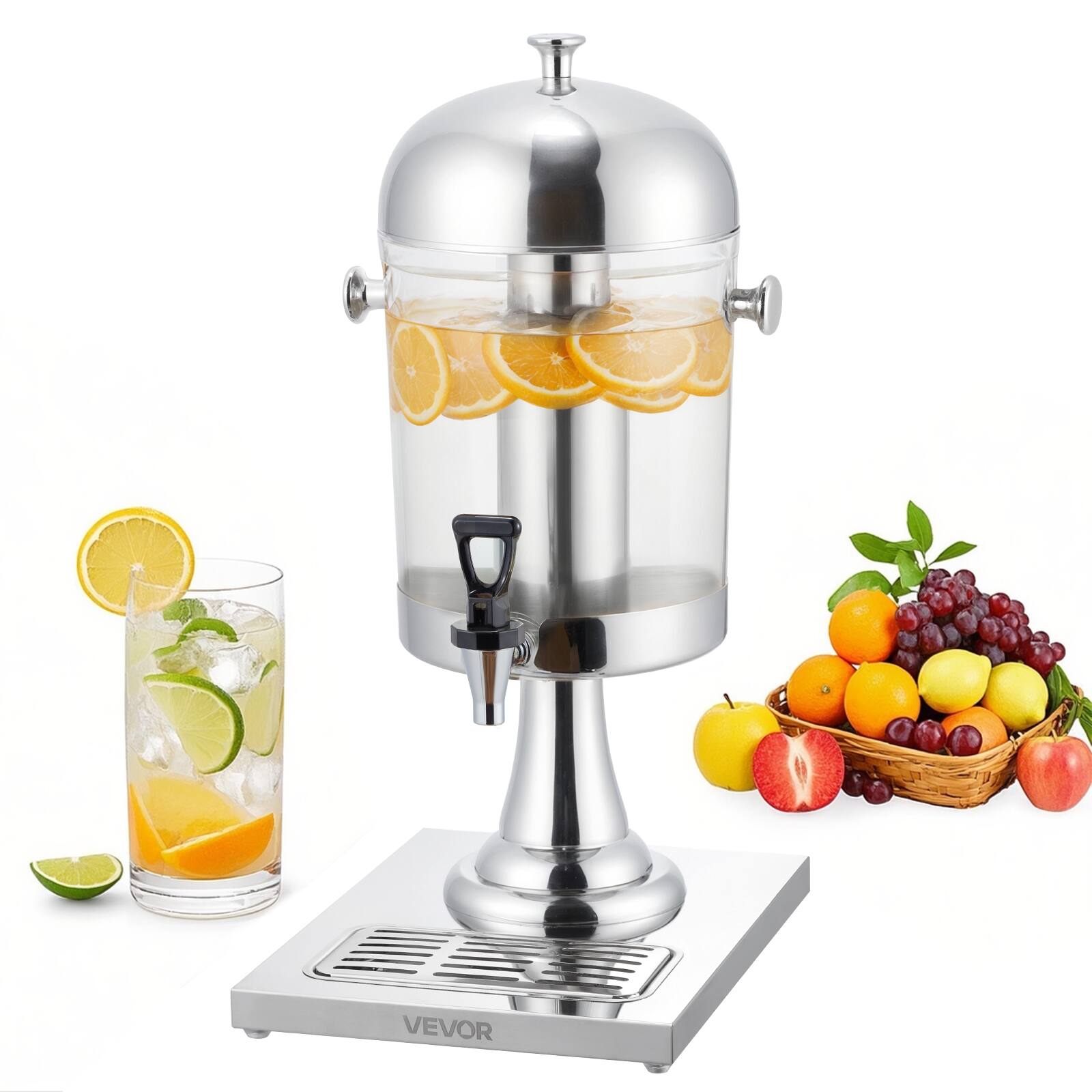 VEVOR - Beverage Dispenser, 2.1 Gallon Drink Dispenser for Parties, Stainless Steel + Plastic Juice Dispensers - Stainless Steel Silver