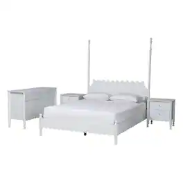 Baxton Studio - Hoffman 4-Piece Scalloped Bedroom Set - Farmhouse Bed Frame with Matching Dresser and 2-Drawer Nightstands, Queen - White