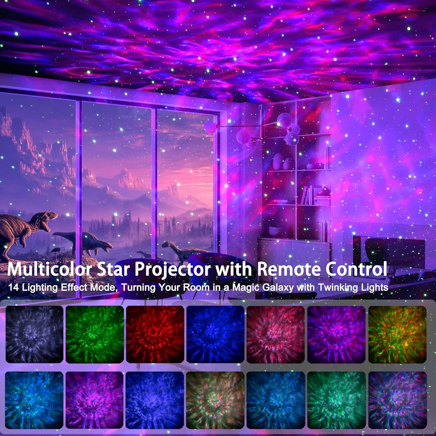 Multicolor Star Projector with Remote Control  
14 Lighting Effect Mode, Turning Your Room in a Magic Galaxy with Twinkling Lights