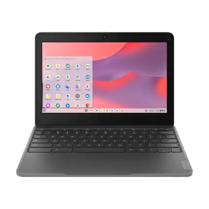 Lenovo laptop computer with a purple background.
