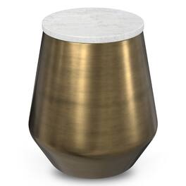 Simpli Home - Benning Modern Contemporary 16 inch Wide Metal Side Table, Fully Assembled - White /Antique Brass