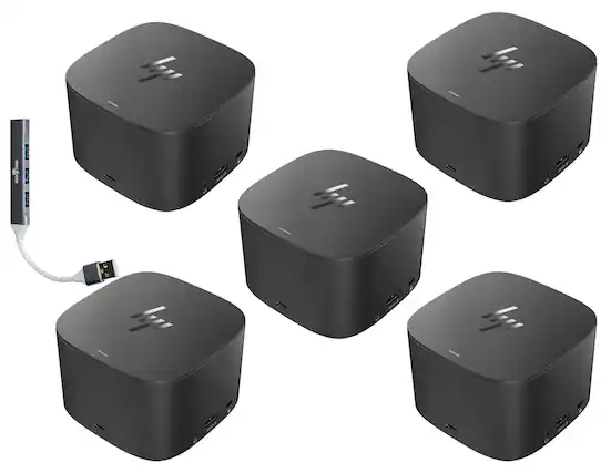 Front. HP - HP Thunderbolt Dock G2 230W 3VL22AV#ABA Bundle with Dockztorm Hub USB-C/USB-A Ports, DisplayPort, VGA & Ethernet 5 Pack - Black.