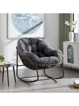 Trinkets Crazed - Outdoor Indoor Rocking Chair With Padded Cushion, Oversized Patio Papasan Rocking Egg Chair - Gray