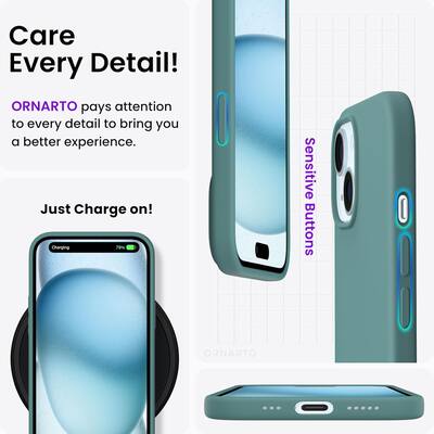 ORDA Custodia Per IPhone 15 Pro 6.1" - Cover In Silicone Morbido Ultra Sottile, Antigraffio Con Protezione Fotocamera, Verde Menta