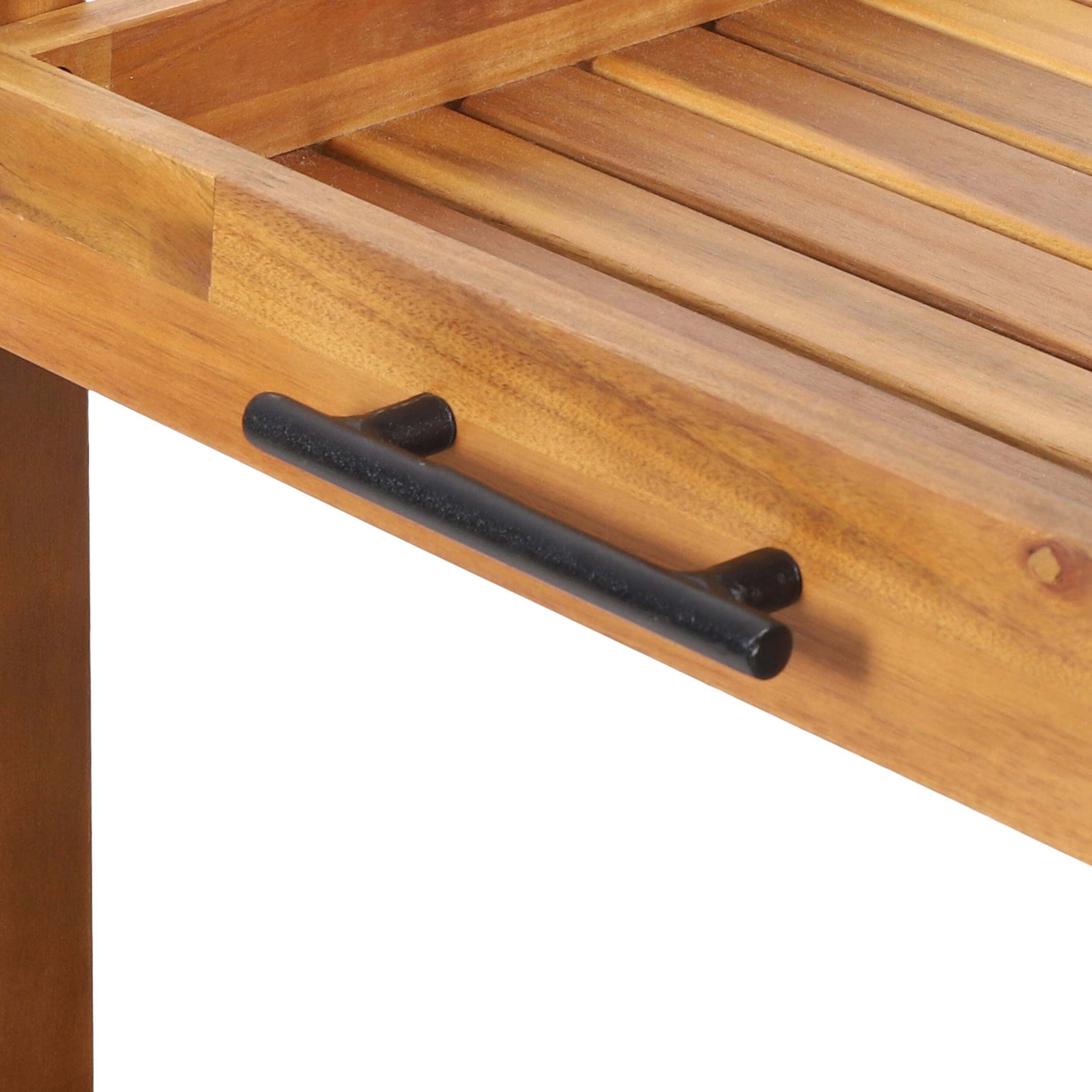 Alt View 5. Spaco - Spaco Acacia Wood Bar Cart with 2 Wheels Slat Design, Mobile Serving Cart, Wine Bottle Storage, for Indoor Outdoor - Black.