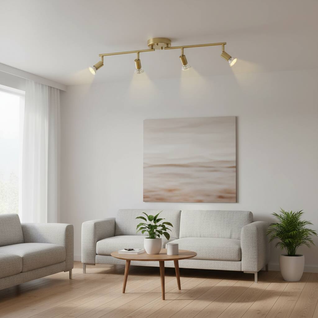 Alt View 2. Dazzed Corner - 4 Light Track Lighting Kit,Ceiling Spot Lights,Included 4 x LED GU10 Bulb - Gold.