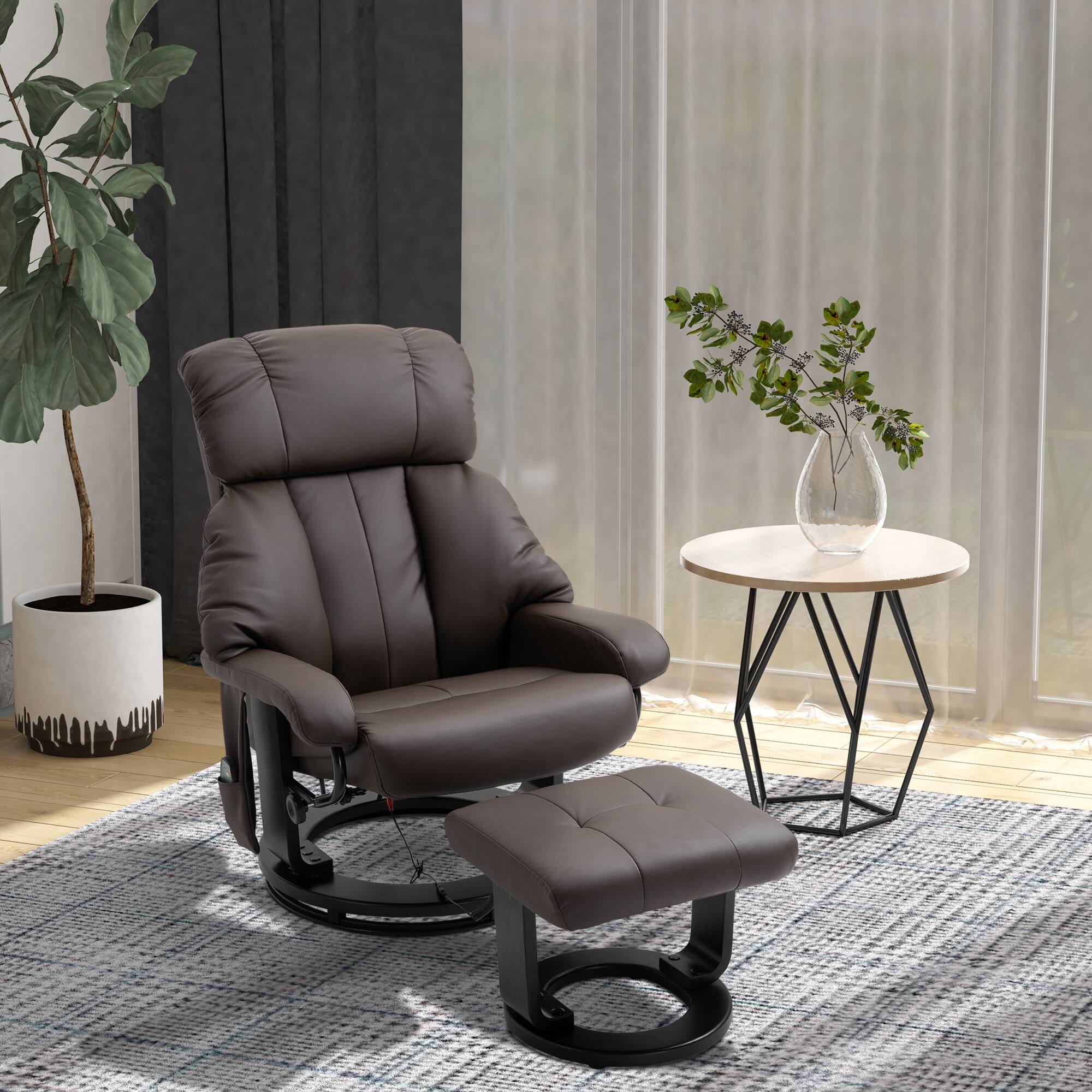 Alt View 1. Homcom - Massage Recliner Chair with Ottoman, 360° Swivel Recliner and Footstool, 10 Point Vibration, PU Leather Reclining Chair - Brown.