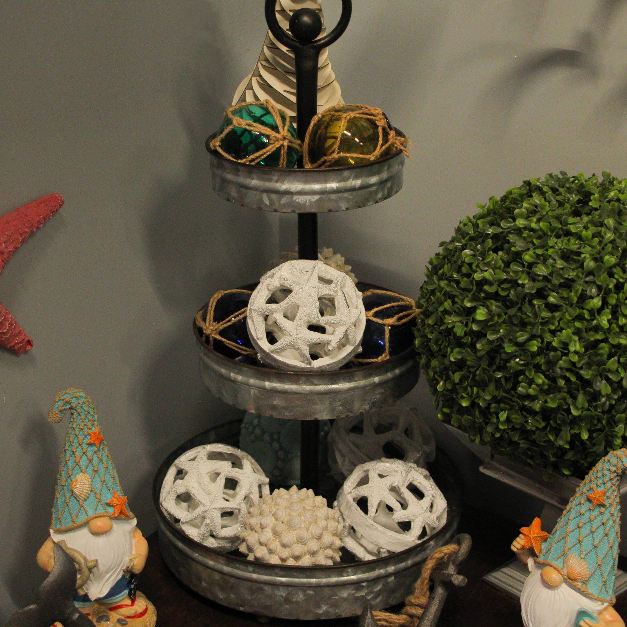 Alt View 4. Fancy That - Set of 3 Weathered White Starfish Orbs - Ideal for Beach décor or Centerpieces - White.