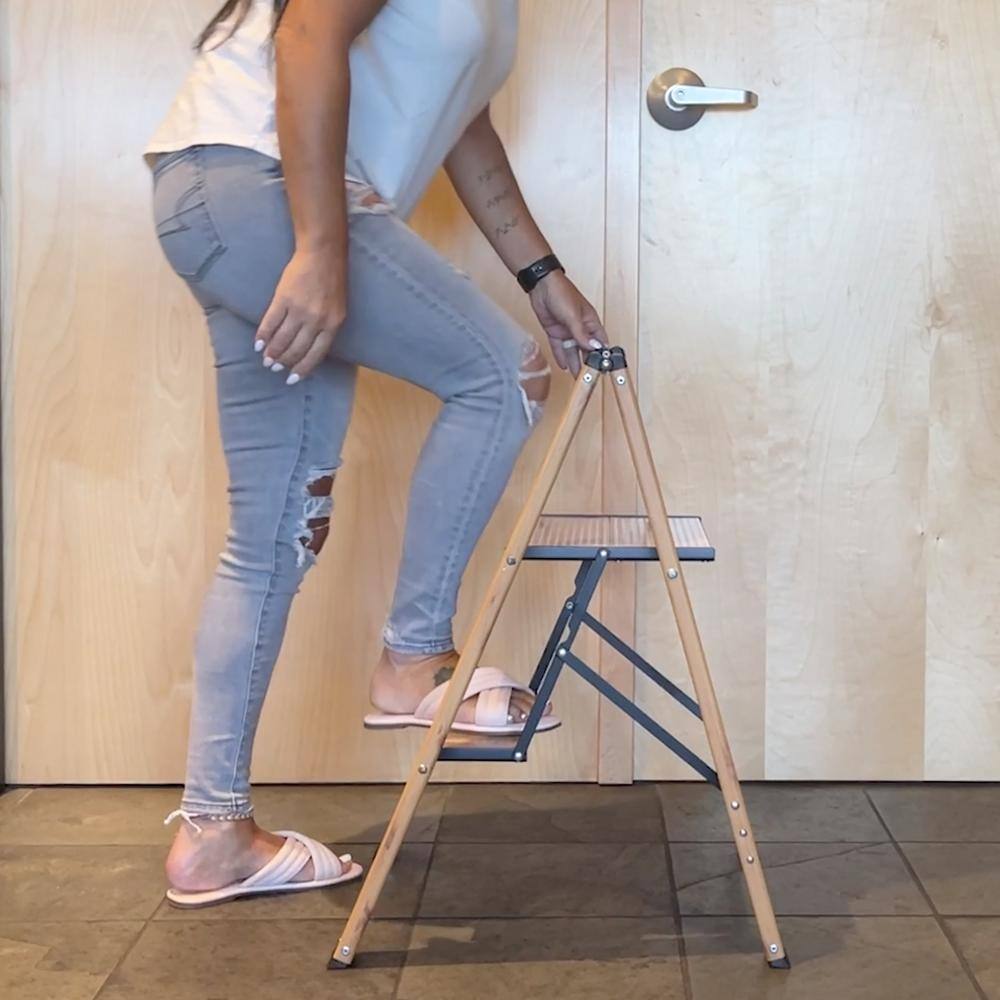 Back. AmeriHome - 2 Step Aluminum Wood Grain Folding Ladder - Tan.