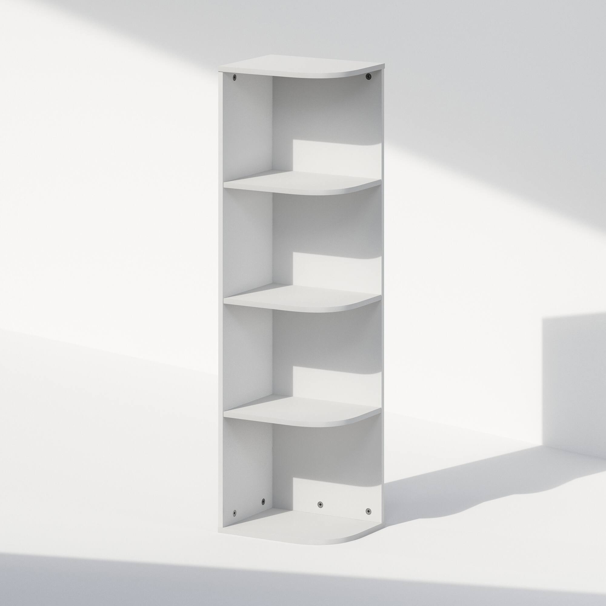 Front. Furinno - Reed 4-Tier Space Saving Corner Storage Display Shelf, Bookshelf, White - White.