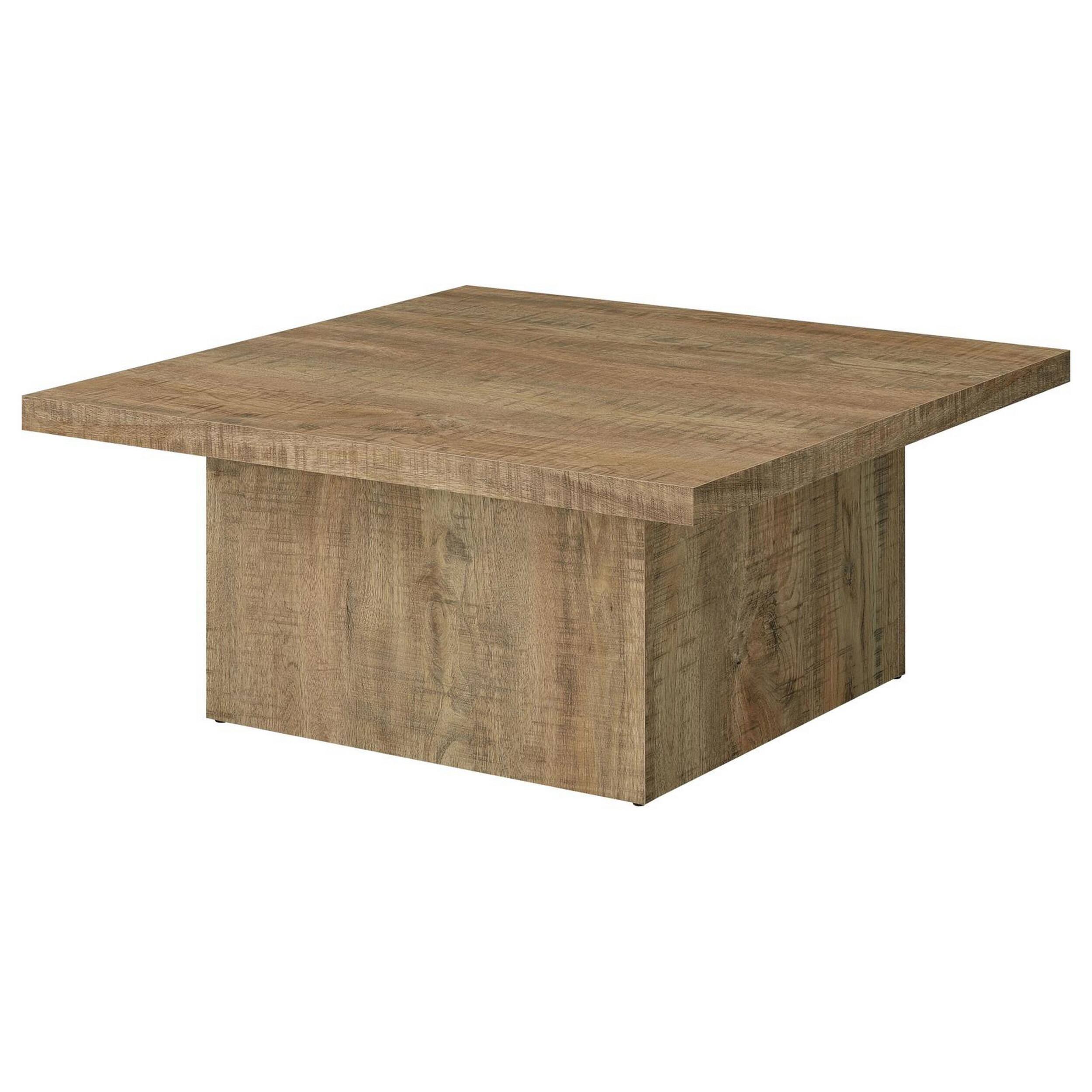 Left. Manhattan Lane - Ody 34 Inch Square Coffee Table, U Shaped, Sheesham Wood, Auburn - Brown.