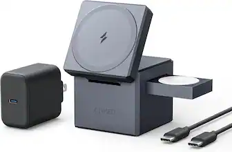 Anker - Refurbished Excellent - MagSafe Charger Stand, iPhone 16 Wireless Charger, 3-in-1 Cube with MagSafe, 15W Foldable Fast Charging Stand - Gray