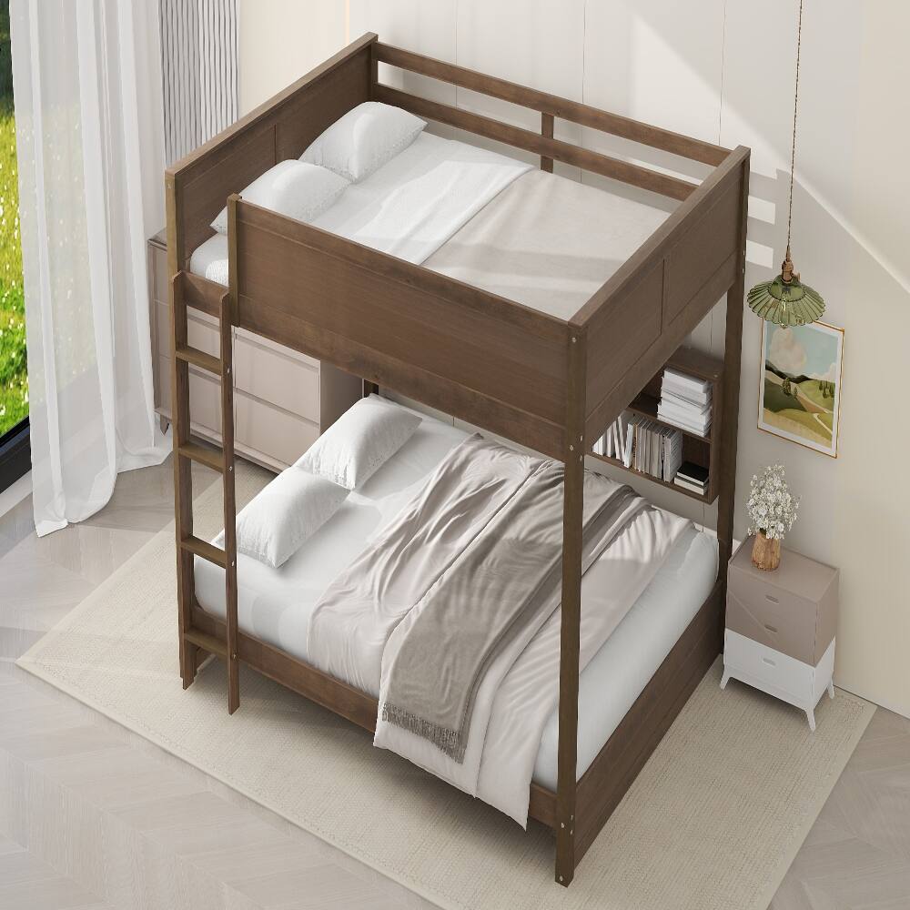 Back. Loheer - Loheer Queen Over Queen Bunk Bed with Storage Cabinets and USB Ports Antique Wood - Antique Wood.