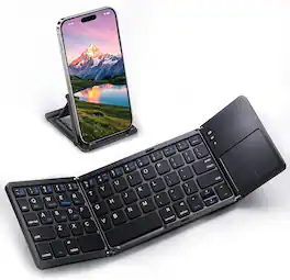 Core Tech - Foldable Bluetooth Keyboard with Touchpad, 3-Device Pairing and Phone Stand - Black