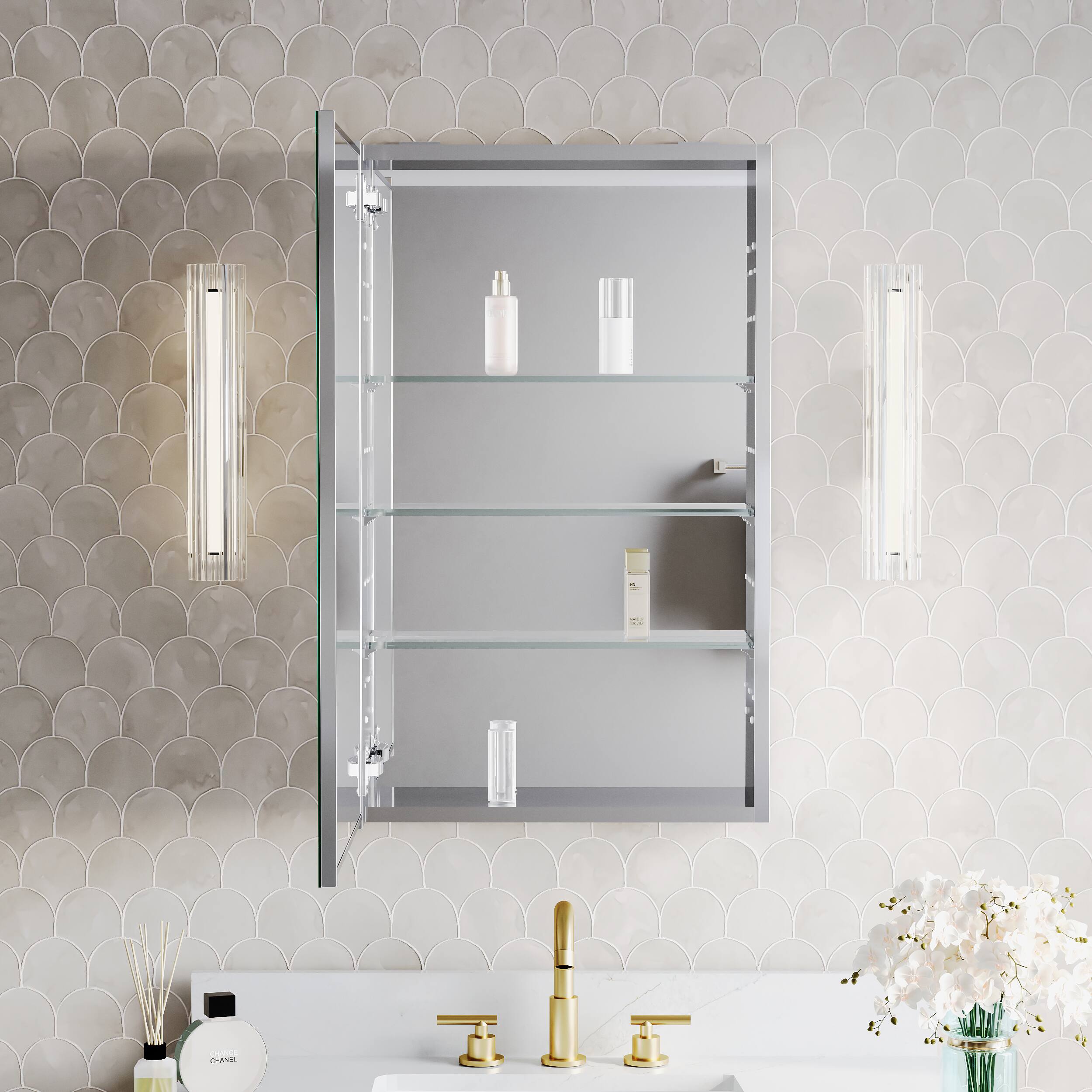 WELLFOR 20 in. W x 32 in. H Rectangular Aluminum Tri View Medicine ...