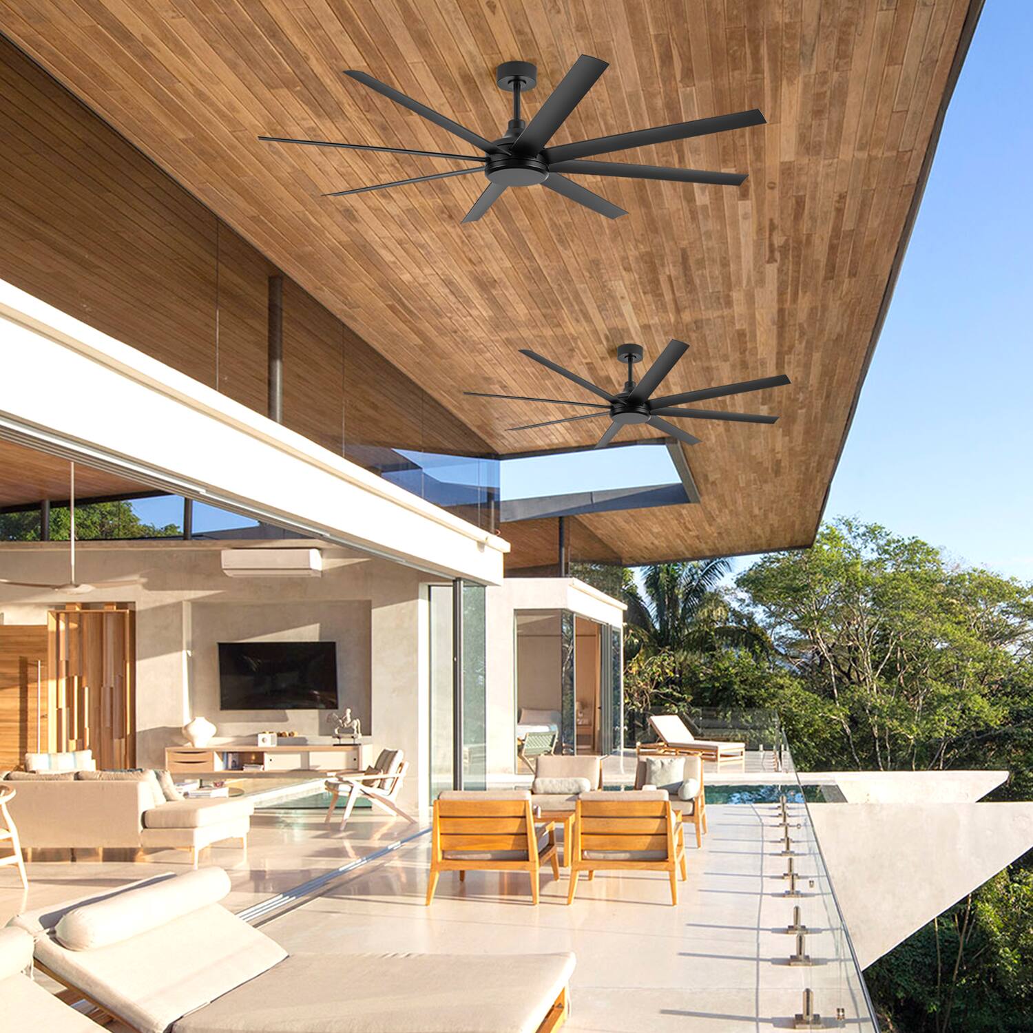 Alt View 10. Breezary - 65-Inch Ceiling Fan with 8 ABS Blades, 6-Speed DC Motor, Remote Control with Timer, 2 Downrods, Light/No-Light Options - Black(No Light).