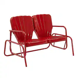 Outdoor Escape - Red Outdoor Loveseat Glider – Retro Furniture Seating for Two People - Bright Red Gloss