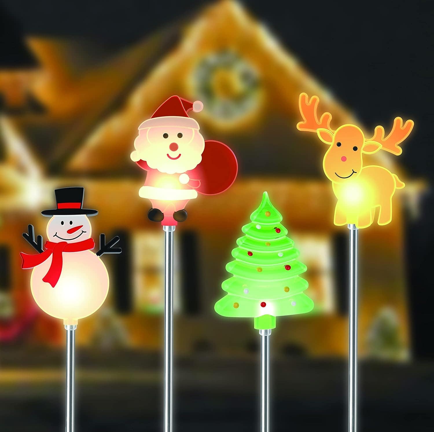 ACJPR - 4-Pack Solar Christmas Figurine Lights, LED, Outdoor - Warm White