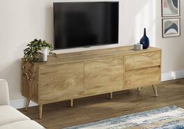 APRILSOUL - Tv Stand 72 Inch Console Media Storage Drawers Walnut Laminate Mid Century - White