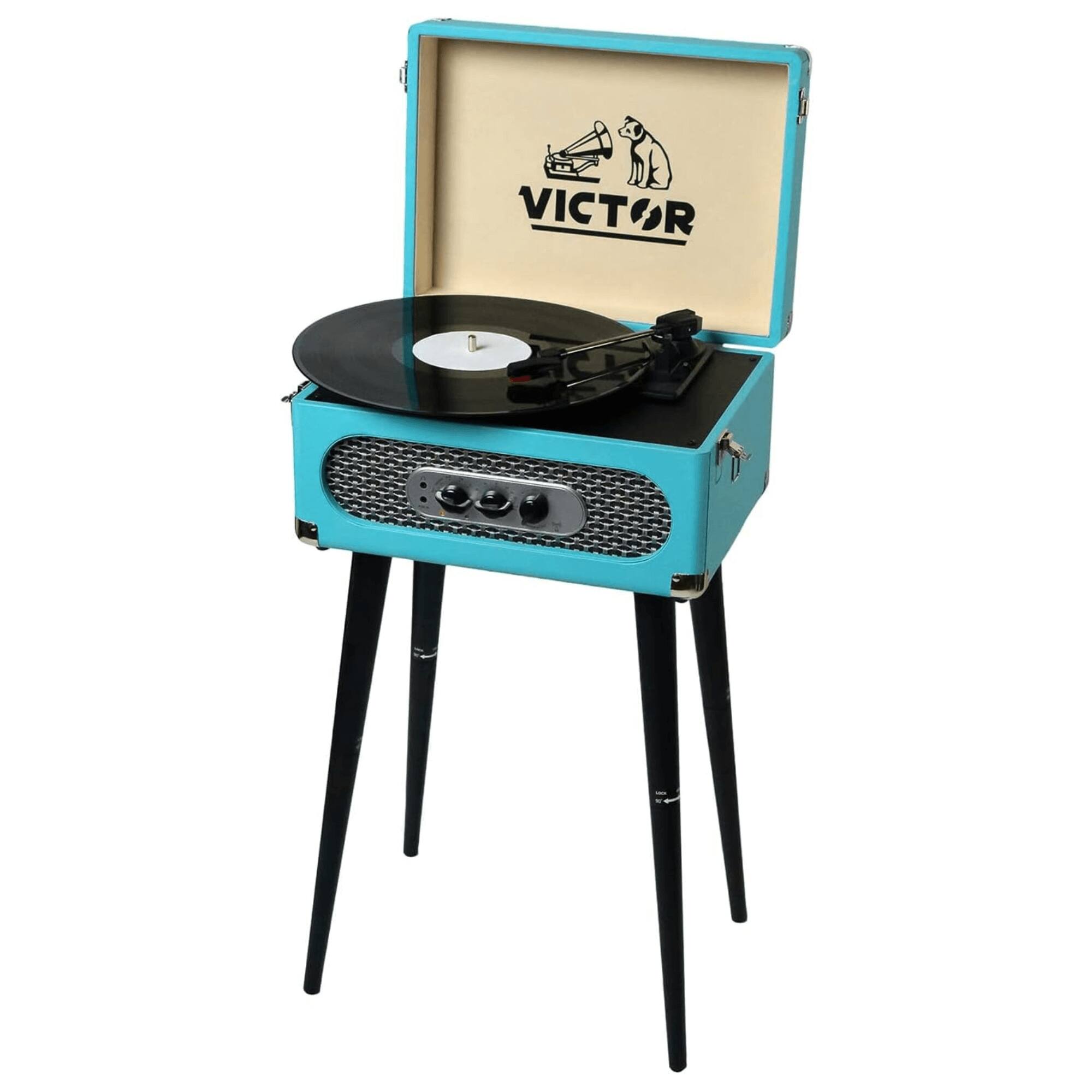 Angle. Victor Audio - Andover 5-in-1 Music Center with Chair-Height Legs and Bluetooth Function - Turquoise.