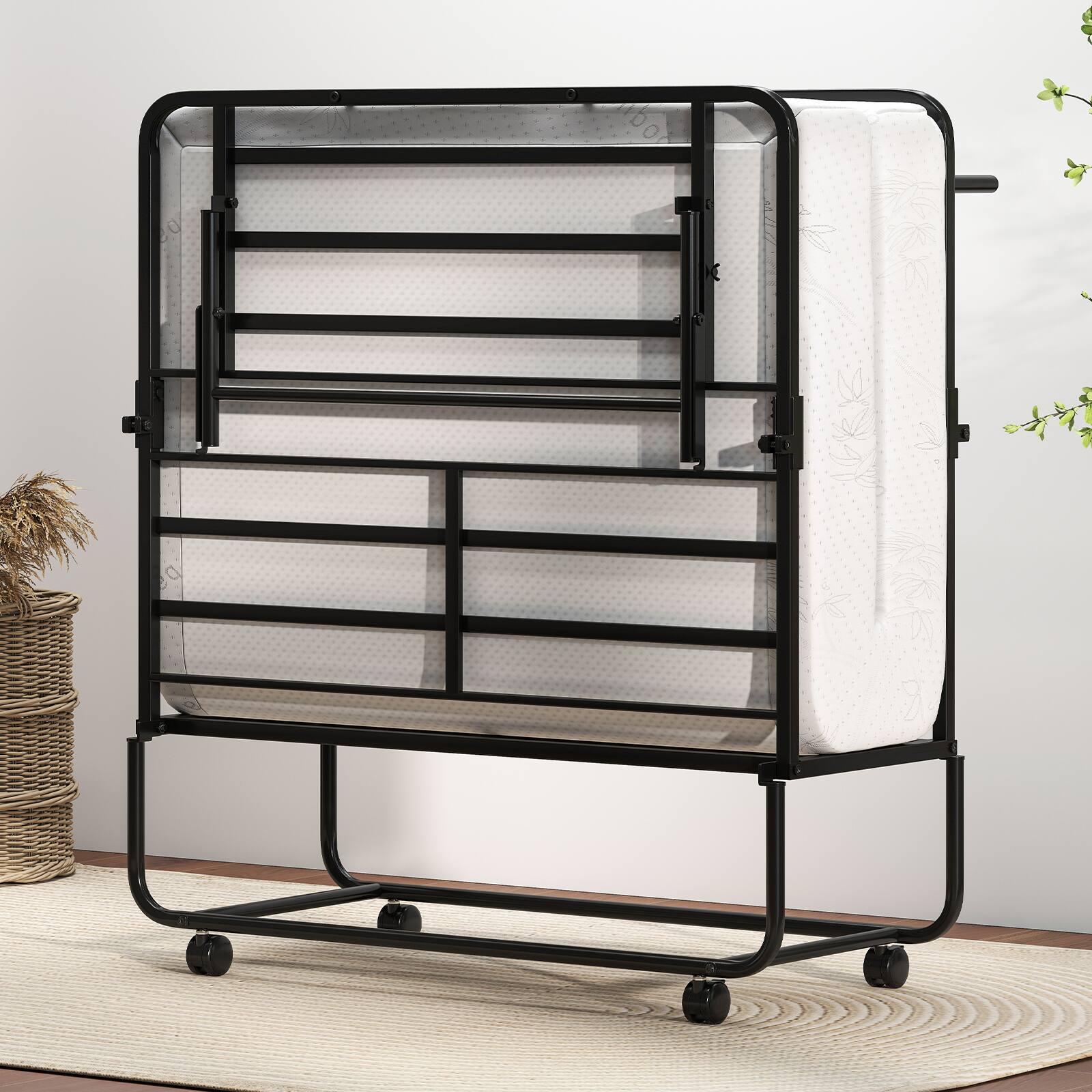 Alt View 8. Gymax - Gymax 75'' x 38'' Folding Bed w/ Mattress Metal Slat Frame & Gel Memory Foam - Black, White.