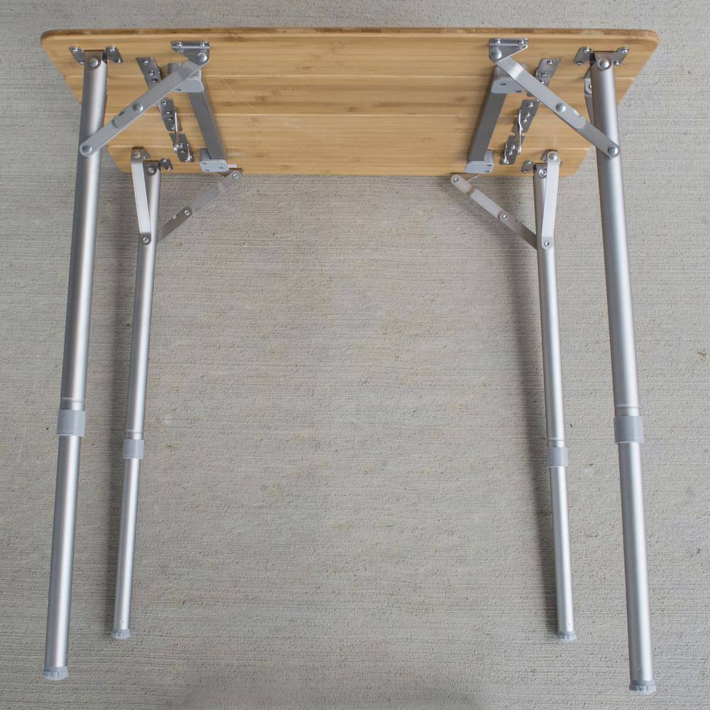 Left. AmeriHome - 25.75 x 17 Inch Adjustable Height Folding Bamboo Table With Carry Bag - Brown.