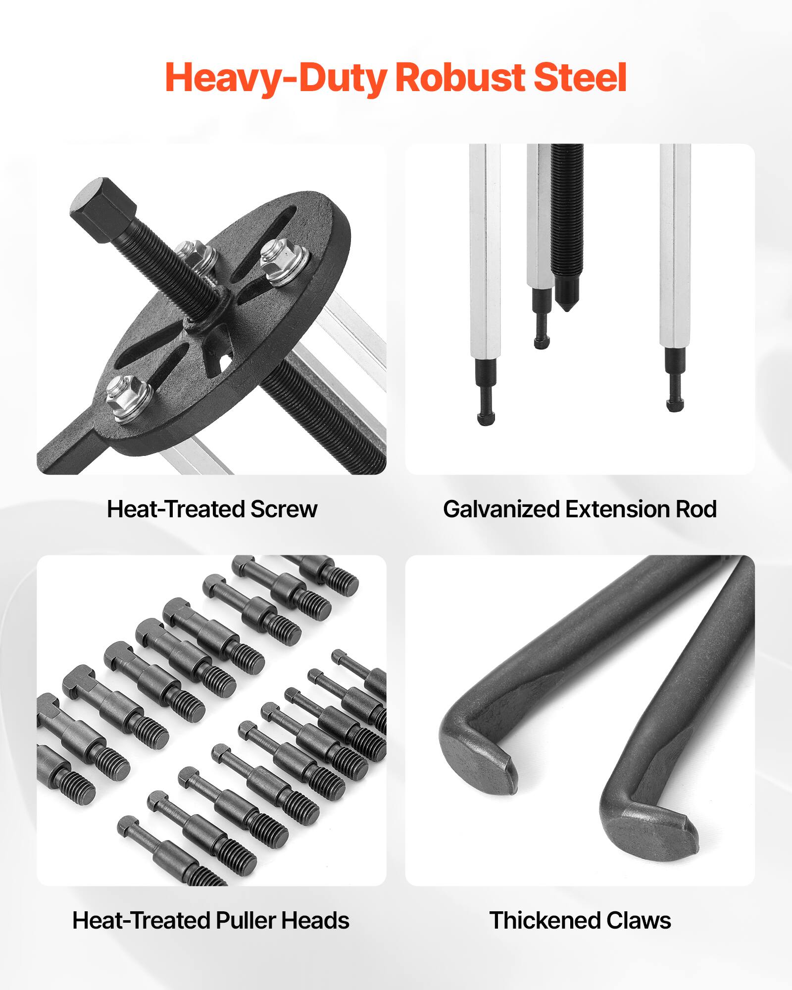 Heavy-Duty Robust Steel  
Heat-Treated Screw  
Galvanized Extension Rod  
Heat-Treated Puller Heads  
Thickened Claws