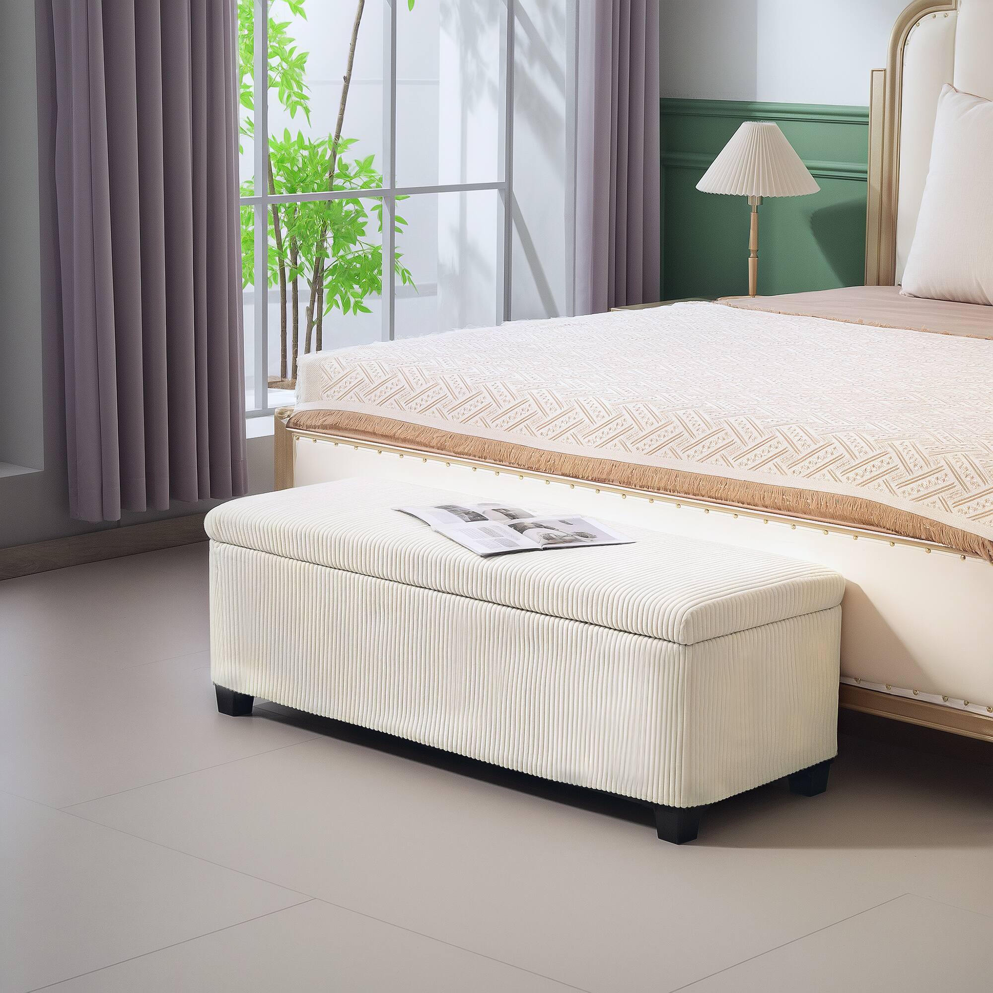 Alt View 2. Homcom - 44 Inches Storage Ottoman Bench, Foot Rest with Removable Lid, End of Bed Bench, Padded Seat, for Living Room, Bedroom - Beige.