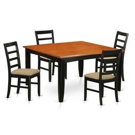 East West Furniture - PARF5-BLK-C 5 Pc Dining set-Square Dining Table with Leaf and 4 Dining Chairs - Black & Cherry