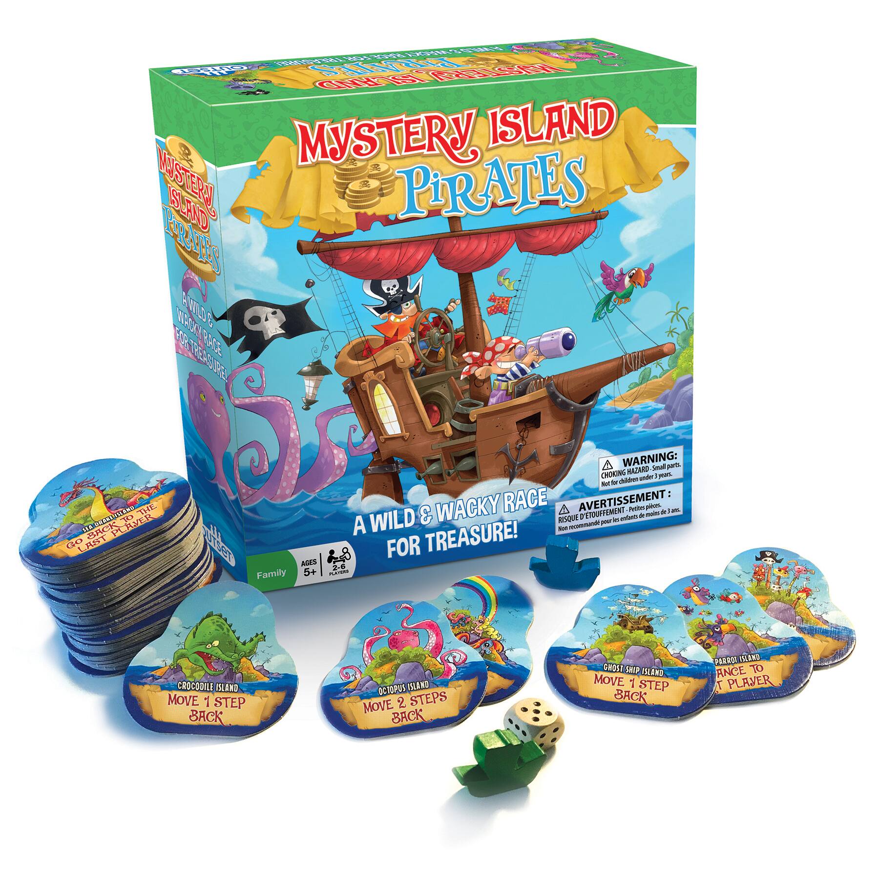 Mystery Island Pirates: A Wild & Wacky Race for Treasure!

WARNING: Choking Hazard - Small parts. Not for children under 3 years.

AVERTISSEMENT: Petite pièce détachable. Ne convient pas aux enfants de moins de 3 ans.

Family 5+

CROCODILE ISLAND: MOVE 1 STEP BACK

OCTOPUS ISLAND: MOVE 2 STEPS BACK

GHOST SHIP ISLAND: MOVE 1 STEP BACK

MAROON ISLAND: RACE TO 1 PLAYER