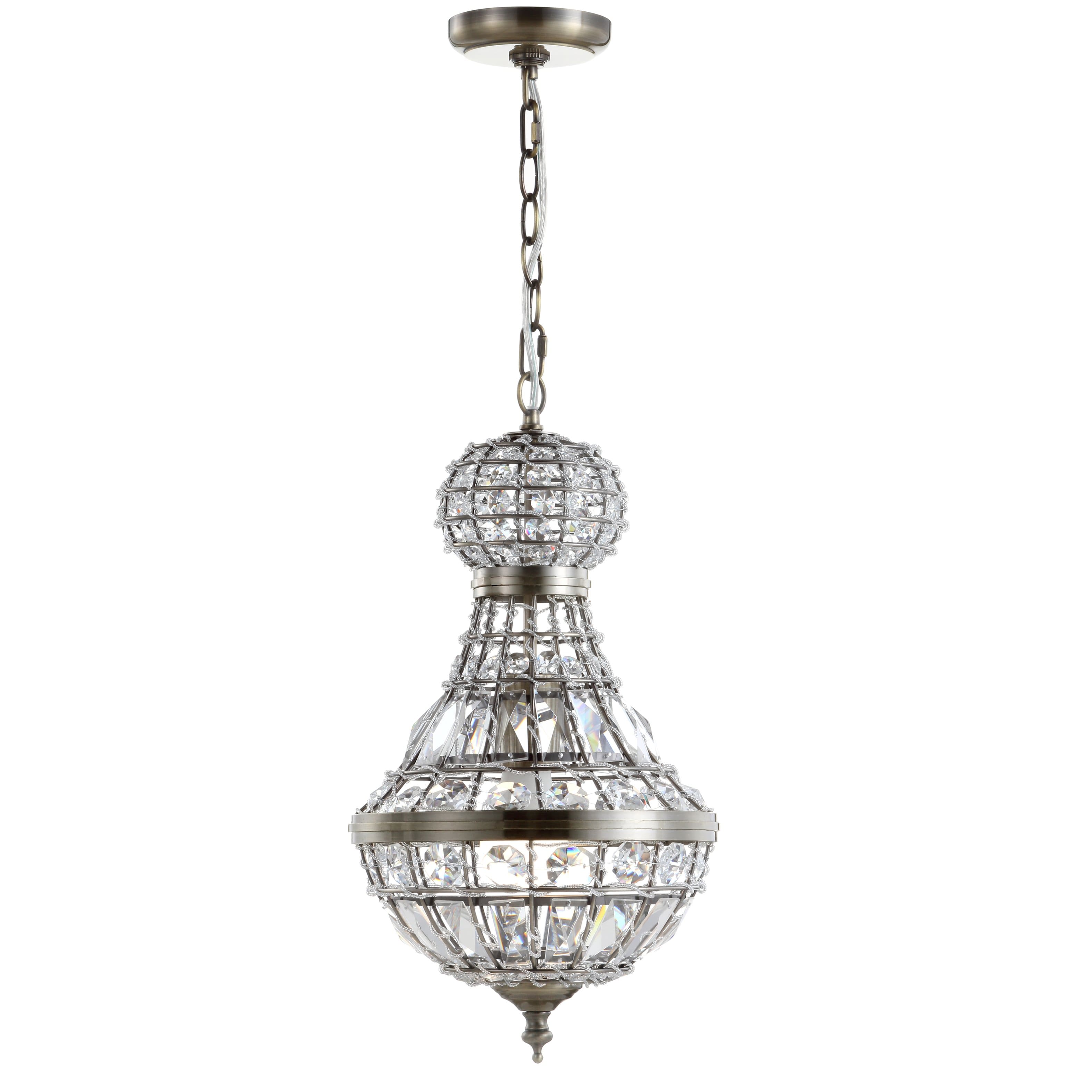 "Jonathan Y - Regina 12"" Crystal/Metal Empire LED Pendant, Antique Brass - Antique Brass/Clear" price history on PriceWatchPro