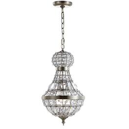 Jonathan Y - Regina 12" Crystal/Metal Empire LED Pendant, Antique Brass - Antique Brass/Clear