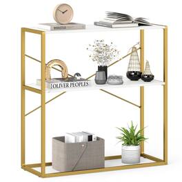 Pefilos - 42-Inch Modern Console Table, Faux Marble Top & Geometric Metal Frame - Black