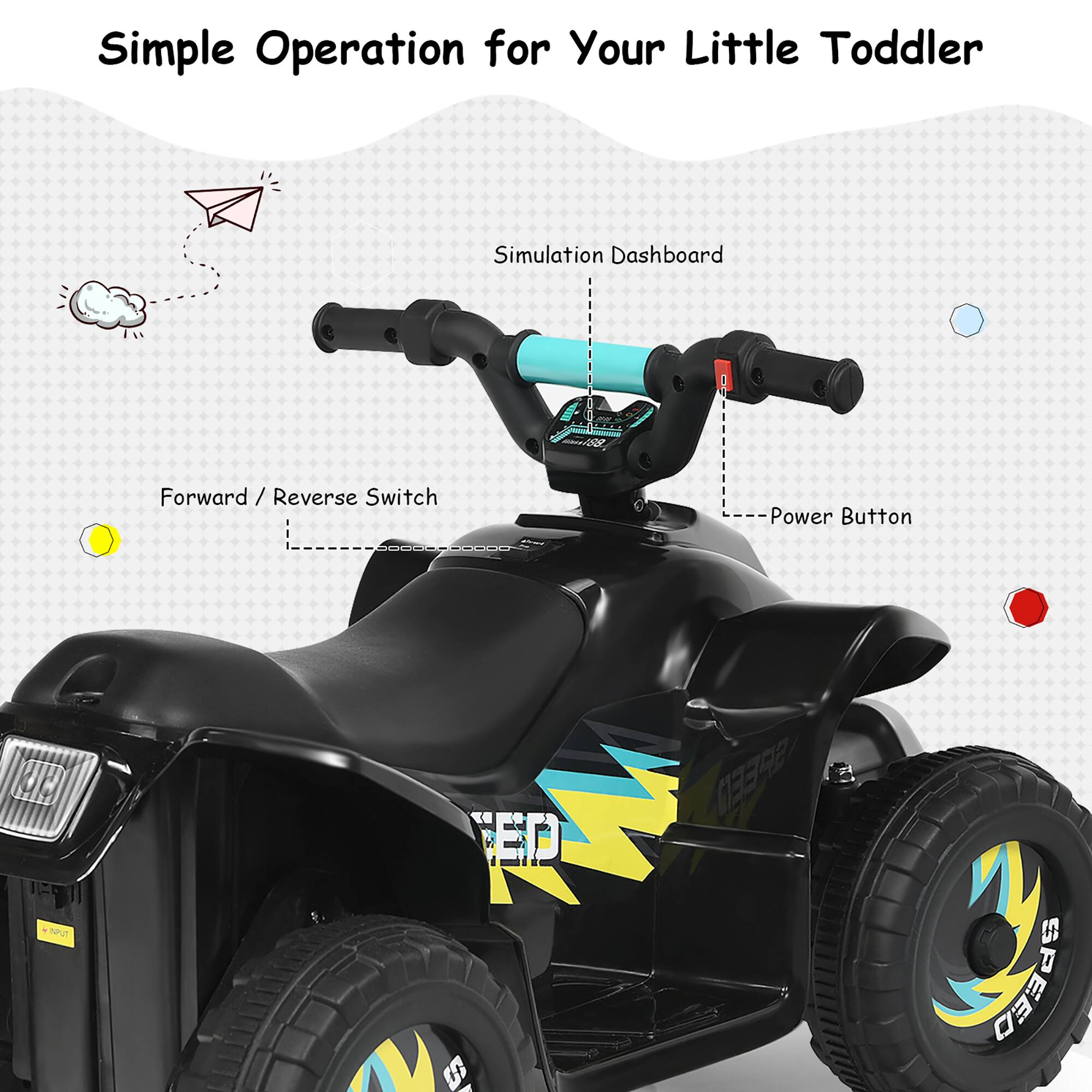 Simple Operation for Your Little Toddler

Simulation Dashboard

Forward / Reverse Switch

Power Button