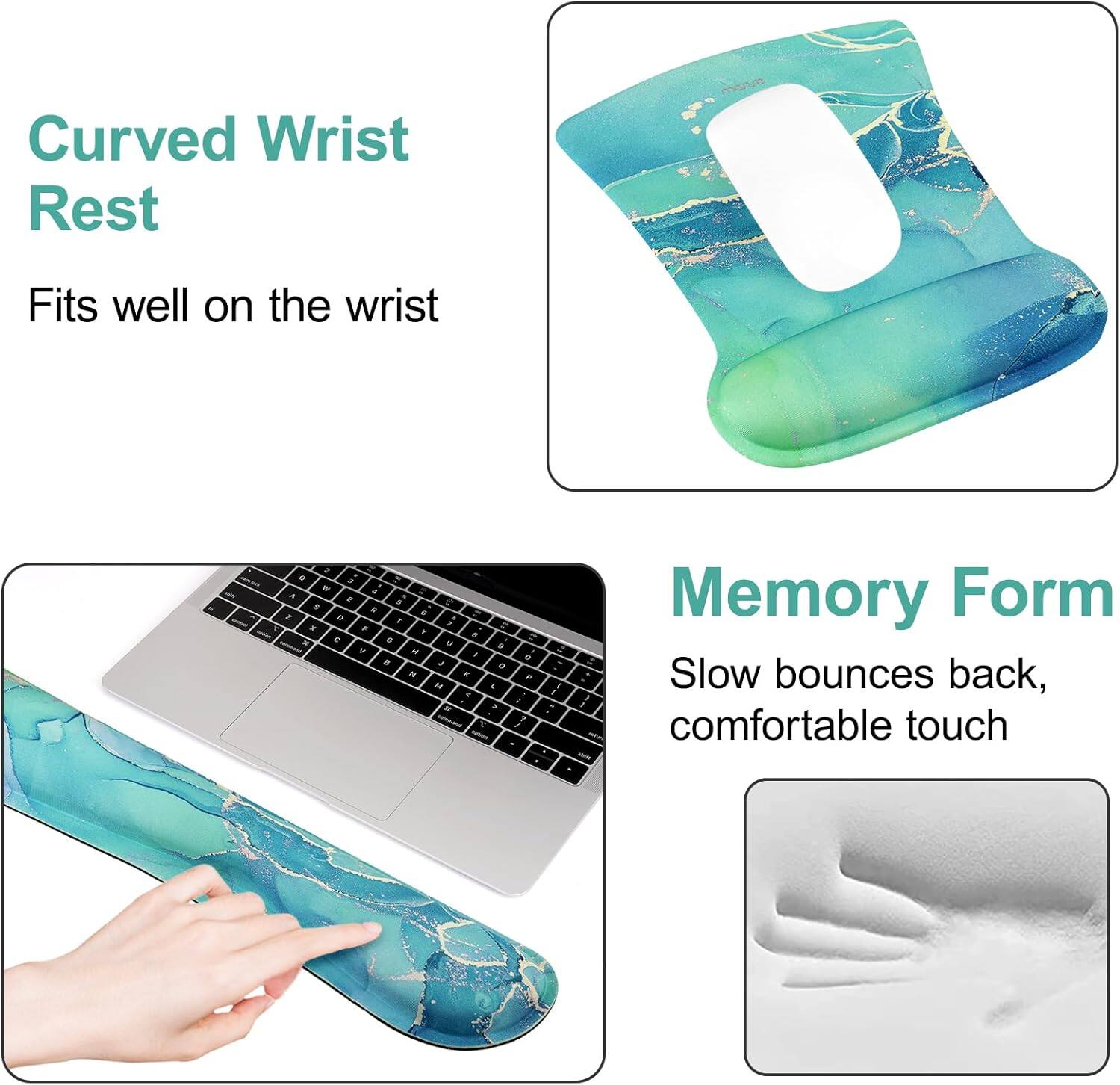 Curved Wrist Rest  
Fits well on the wrist  

Memory Form  
Slow bounces back, comfortable touch