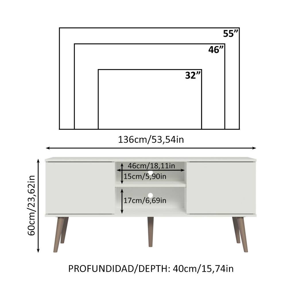 - 55"
- 46"
- 32"
- 136cm/53.54in
- 46cm/18.11in
- 15cm/5.90in
- 17cm/6.69in
- 60cm/23.62in
- PROFUNDIDAD/DEPTH: 40cm/15.74in