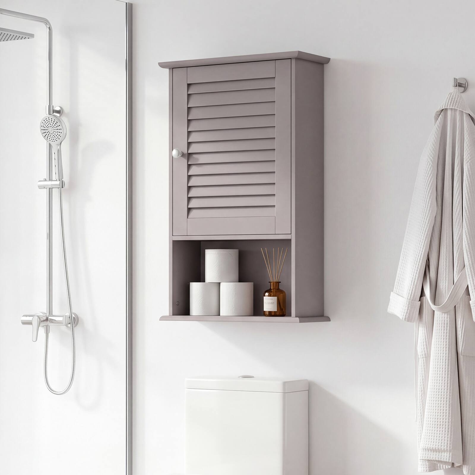 Alt View 3. Gymax - Gymax Bathroom Wall Mount Storage Cabinet Single Door w/Height Adjustable Shelf Grey - Grey.